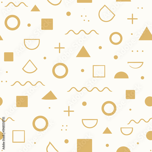 Geometric gold pattern with circles, triangles, and squares on cream background