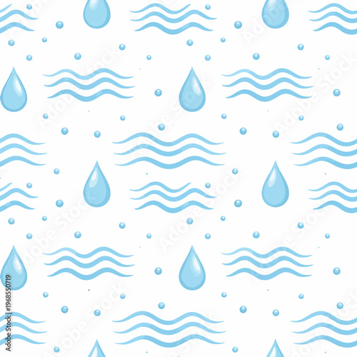 Seamless water droplet and wave pattern on white background