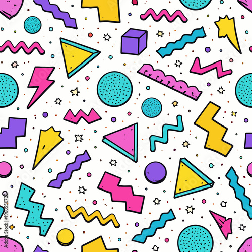 Colorful geometric pattern with vibrant shapes and abstract design elements