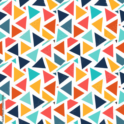 Vibrant geometric pattern with colorful triangles in seamless design