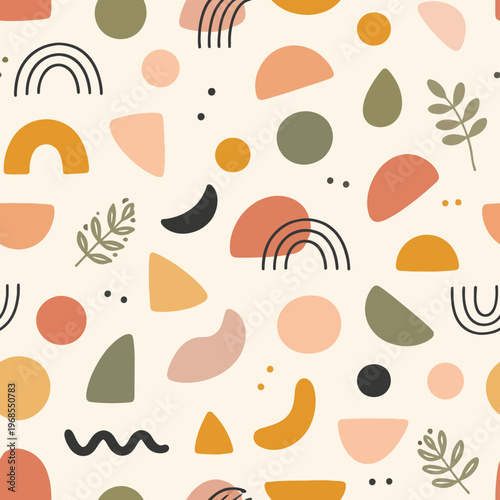 Abstract geometric pattern with earth tones and organic shapes