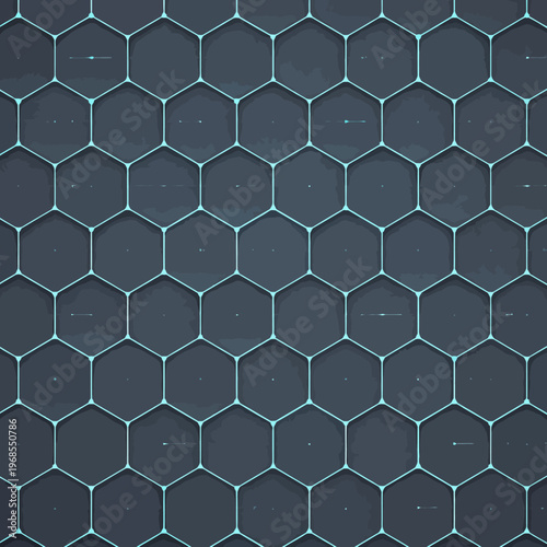 Dark hexagonal pattern with blue neon lines in geometric abstract design