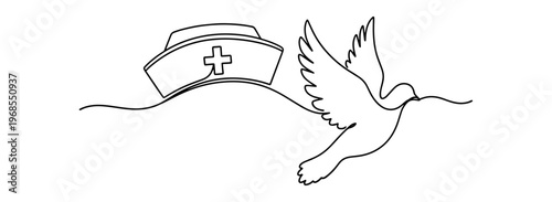 hand drawn medical cross dove peace symbol on bandage for healthcare and humanitarian aid concept