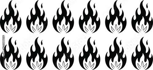 Seamless pattern of black flame on a white background