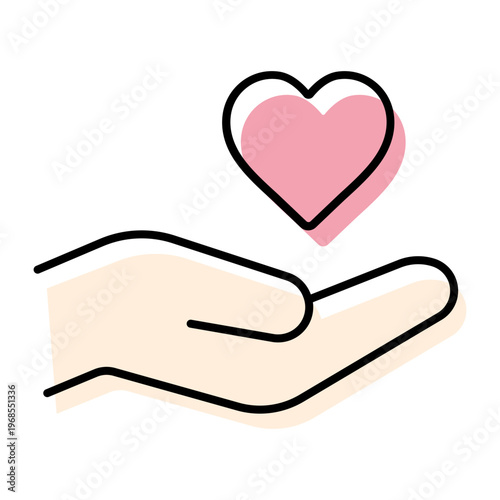 安心・愛情を表すアイコン　手の上のハートマーク