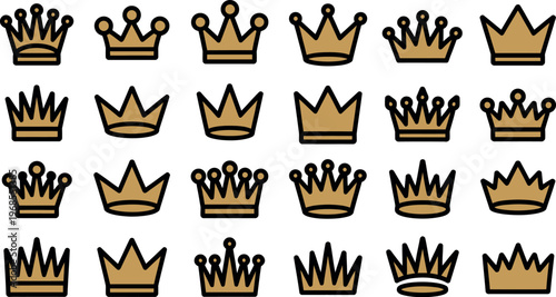 Collection of various crown icons in different styles and designs