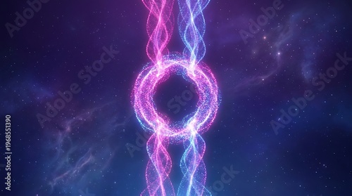 Neon energy chain forming a glowing ring against a cosmic starry background