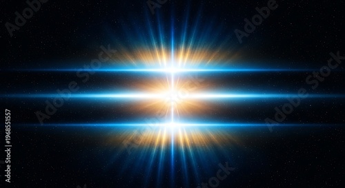 Bright starburst effect with radiant light beams and lens flare against a dark background