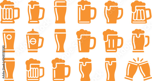 Collection of Various Beer Glasses and Mugs with Foam Isolated on Transparent Background