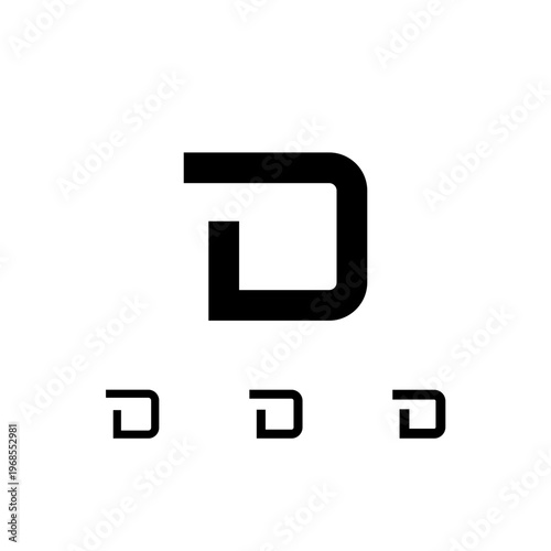 Letter D, digital alphabet cyber font, including set of three different set letters, bold, extra bold, black, vector illustration 10EPS