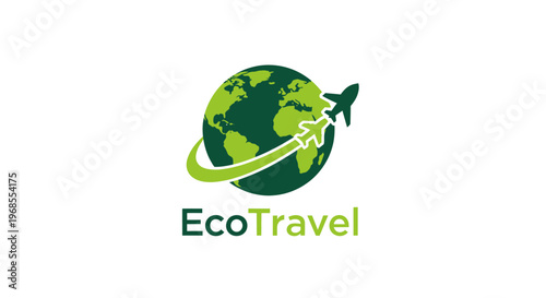 EcoTravel logo with green globe and airplane for sustainable tourism.