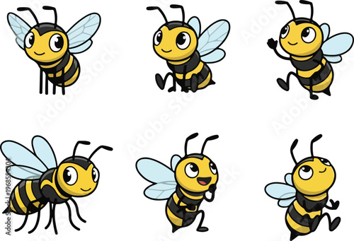 vector illustration of wasp funny cute cartoon mascot character cartoon with 6 poses 01