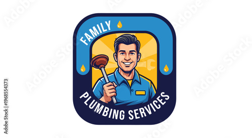 Friendly plumber holding a plunger, representing plumbing services.
