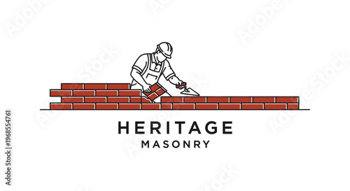 Heritage Masonry Construction Worker Building Brick Wall.