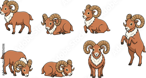 vector illustration of urial funny cute cartoon mascot character cartoon with 7 poses 01