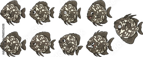 vector illustration of uaru fish funny cute cartoon mascot character cartoon with 9 poses