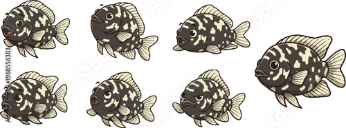 vector illustration of uaru fish funny cute cartoon mascot character cartoon with 7 poses
