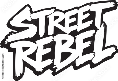 Street rebel graffiti text logo with black outline on white background