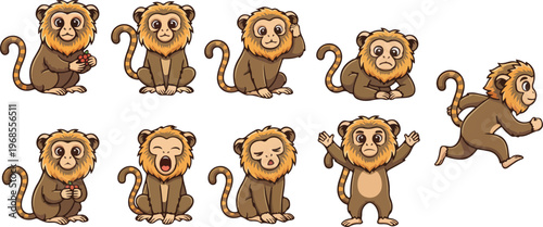 vector illustration of tamarin funny cute cartoon mascot character cartoon with 9 poses 02