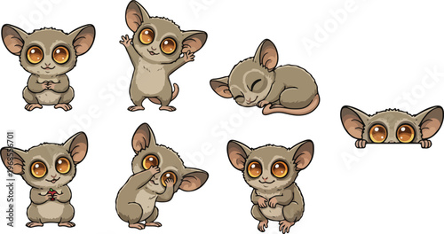vector illustration of tarsier funny cute cartoon mascot character cartoon with 7 poses
