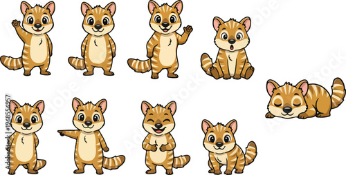 vector illustration of thylacine funny cute cartoon mascot character cartoon with 9 poses 01