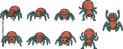 vector illustration of tarantula funny cute cartoon mascot character cartoon with 9 poses 