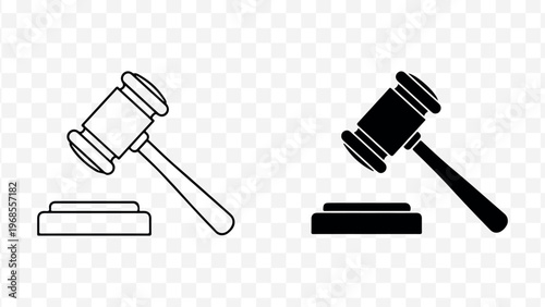 Gavel icons, law and justice symbols, courtroom judge hammer, legal vector graphics isolated on Transparent Background