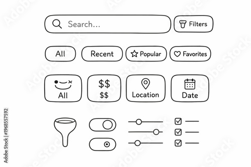 Minimalist interface elements: search, filters, and preferences