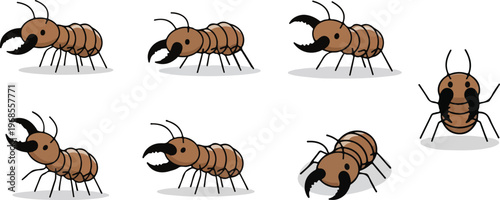 vector illustration of termite funny cute cartoon mascot character cartoon with 6 poses 02