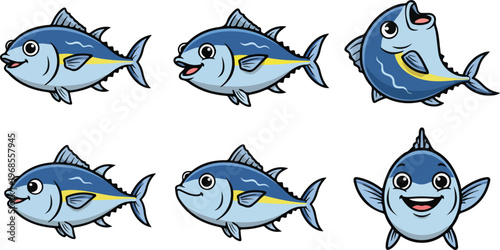 vector illustration of tuna fish funny cute cartoon mascot character cartoon with 6 poses 02