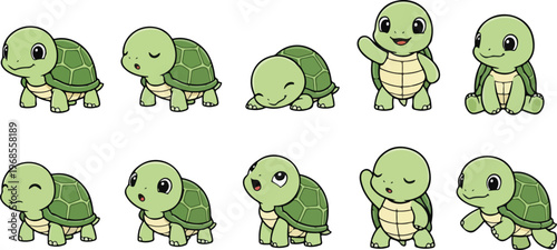 vector illustration of turtle funny cute cartoon mascot character cartoon with 10 poses 01