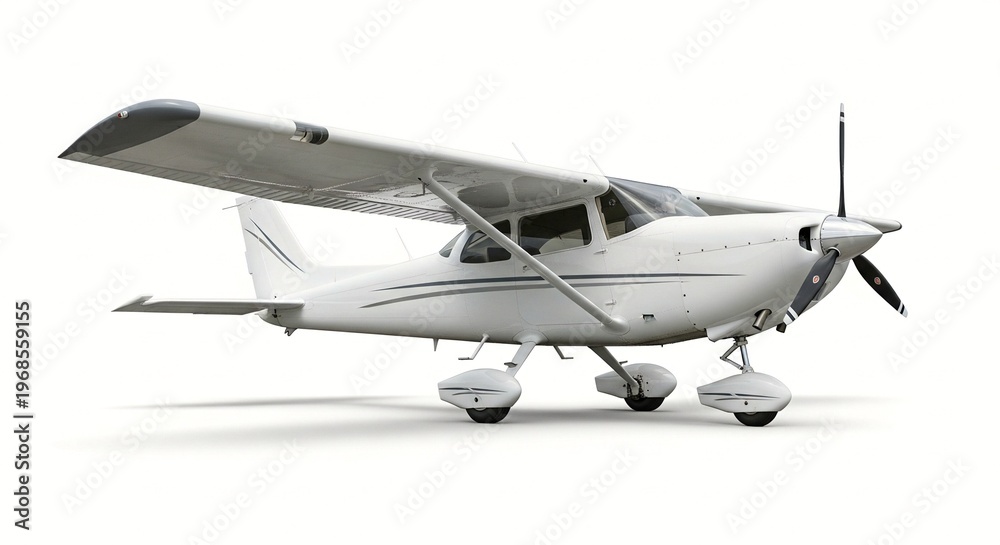 Fototapeta premium A small white airplane with a propeller on a plain background