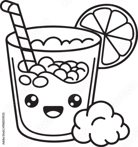 Fresh squeezed juice with citrus slice and straw refreshment drink for summer or tropical vacation