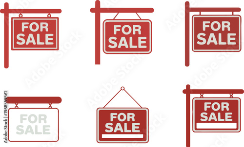 Sale real estate signs. For sale vector red sign. Vector isolated collection signs.