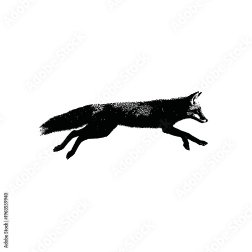 A black silhouette of a running fox.
