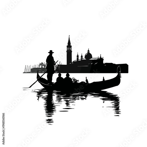 Silhouette of a gondola ride in Venice.
