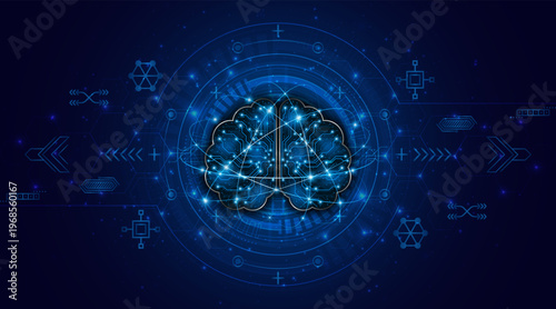 The concept of brain circuit technology. A circuit board of an artificial electronic neural network. Future digital learning.