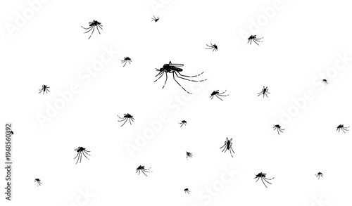 Minimal mosquito swarm vector illustration flying insect icon set