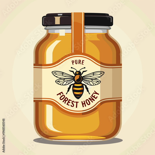 pure forest honey glass jar clipart, organic food blogs, honey bee farm websites, healthy recipe social media, farm shop packaging design, nature education posters, with copy space