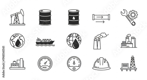 Oil and Gas Industry Icons - Production, Transportation, and Safety.