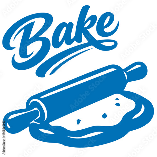 Bakery rolling pin with dough preparation baking process illustration