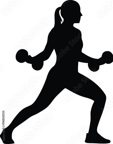 Silhouette of a Fit Woman Performing Weighted Lunges with Dumbbells