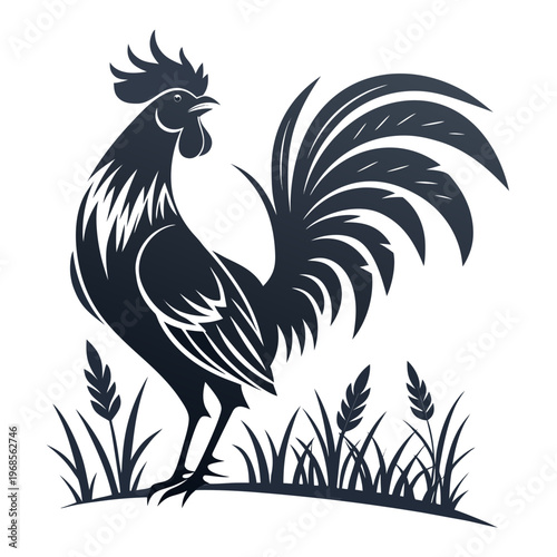 black rooster silhouette vector illustration on white background