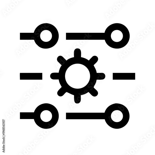 A minimalist vector graphic of a gear surrounded by adjustable sliders