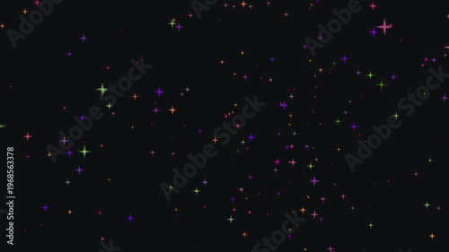 Loop bokeh background with light and colorful stars rising up on a dark background.Twinkle light stars blink looping animation on green background.Night starry skies with twinkling motion background.