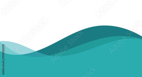 Abstract teal wave background design. Layered flowing curve shapes illustration. Modern minimal fluid wave pattern. Smooth aqua gradient landscape backdrop