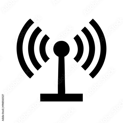 A black and white vector graphic of a radio wave transmitter icon