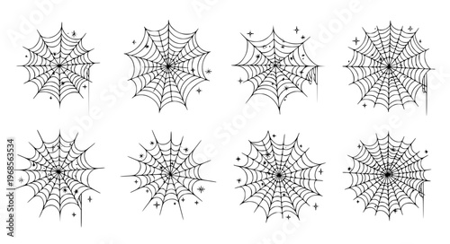 Fantasy Glow Cobweb Icons Vector with Magical Spark Elements and Enchanted Design