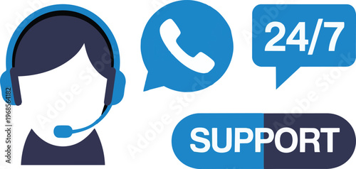 Hotline support service concept with call center consultation, tech support elements, customer communication, professional consultant icons, secretary assistance, modern vector graphics