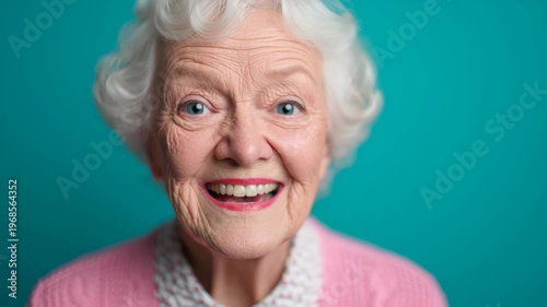 Covid testing at home, elderly woman in pink sweater with serious expression
